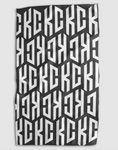 Load image into Gallery viewer, A rectangular black and white patterned towel featuring a bold, repeating geometric monogram design that says KC.
