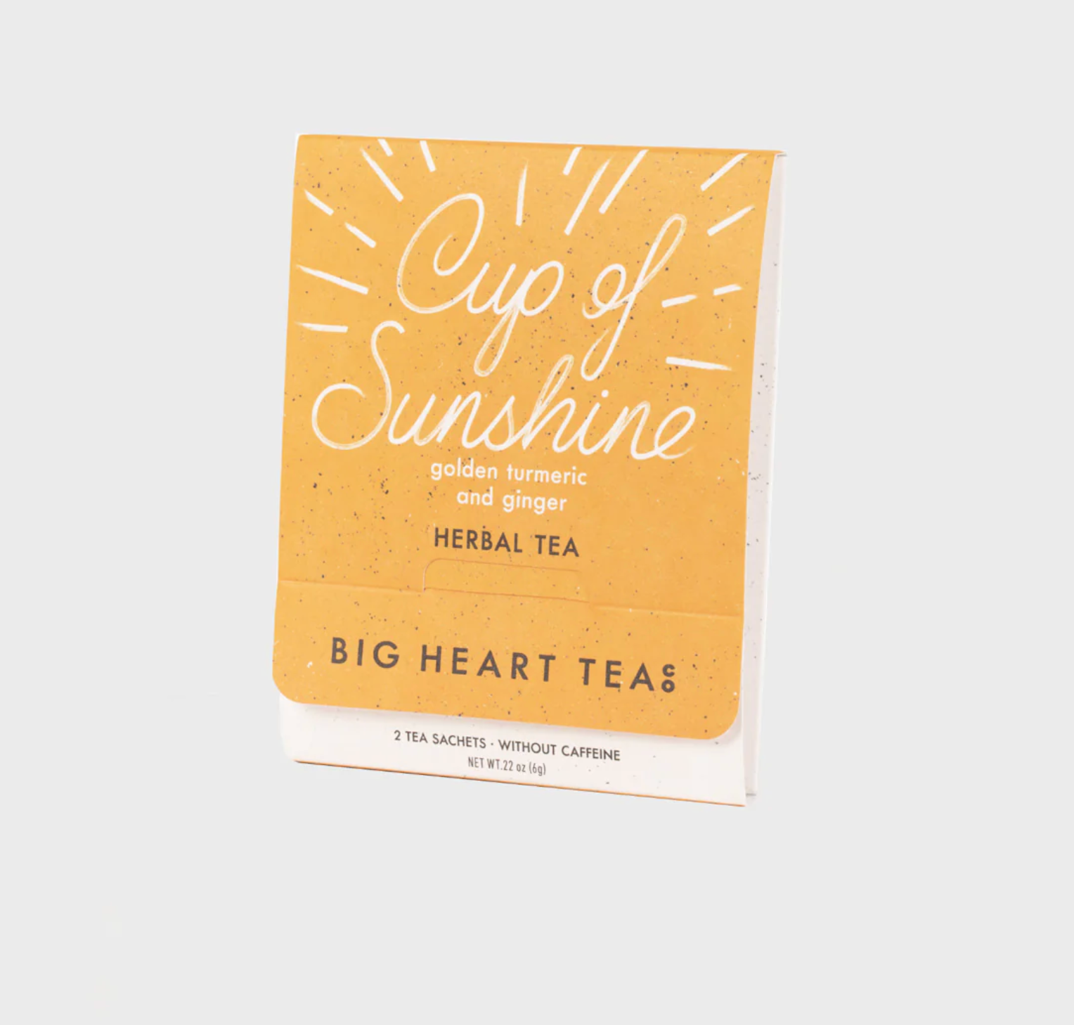 A two-pack of Cup of Sunshine herbal turmeric tea by Big Heart Tea. 