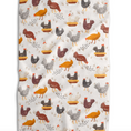 Load image into Gallery viewer, Kitchen Tea Towel with chickens in white, gray, brown, and black. This is the back of the double-sided Kansas Farm towel by Absorb-Lumen

