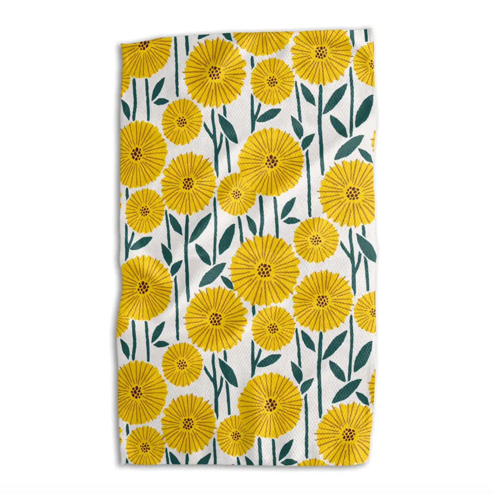 Kitchen Tea Towel with Yellow Flowers. This is the front of the double-sided Kansas Farm towel by Absorb-Lumen