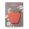Load image into Gallery viewer, Apple-shaped sticky notes on a brown backing card that features florals and a green worm sticking out of the worm.
