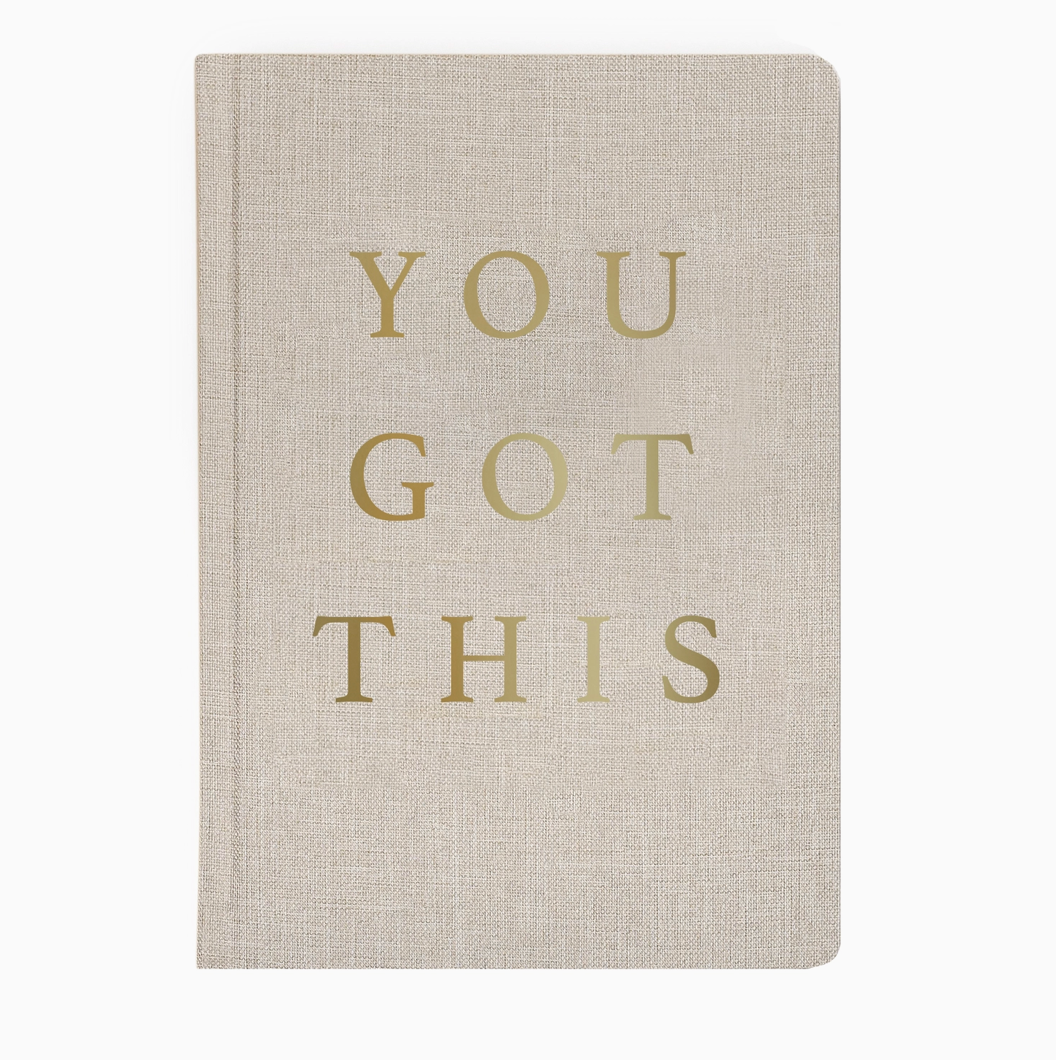 a tan fabric hardback journal with "You Got This" in gold foil letters on the front cover. 
